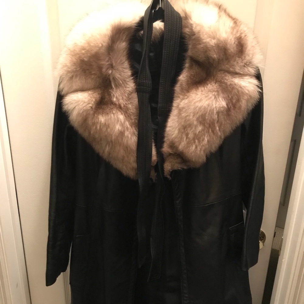 Custom Leather trench with Genuine Fox Fur Collar